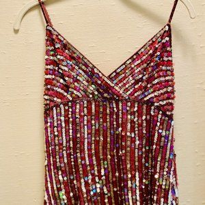 Red & Silver Sequin Top